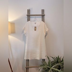 Cremieux Medium White Linen Dress ruffle short sleeves